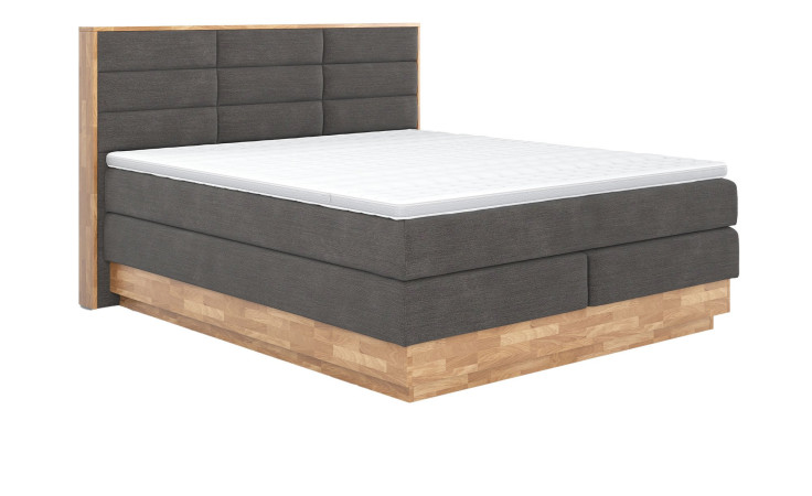 Boxspringbett VALMONDO Incana in einem Stoffbezug in Dark Grey und einem Sichtholzrahmen in Eiche