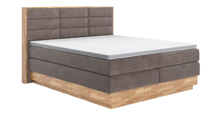 Boxspringbett VALMONDO Incana in einem Stoffbezug in Taupe und einem Sichtholzrahmen in Eiche