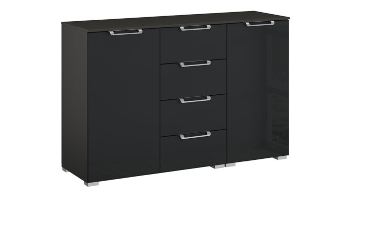 Kommode vito Allstars-Deluxe mit einer Basalt Farbglasfront und Graphiten Korpus aus Holzwerkstoff.