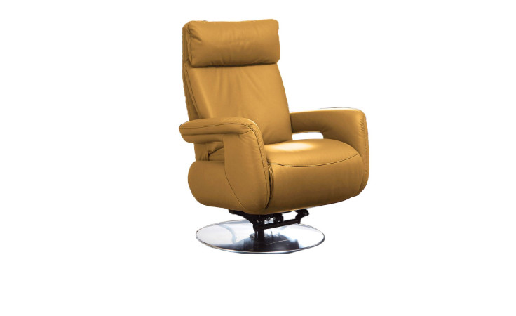 Einzelsessel vito Variety 3.0 in einer besonders auffäligen Lederfarbe Punch Dijon, eine Gelb-Orange Farbe.