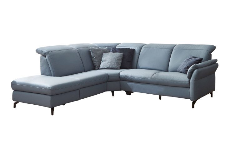 Komfort-Ecksofa vito Sardena, in der Farbausführung Bluegrey, mit Kissen