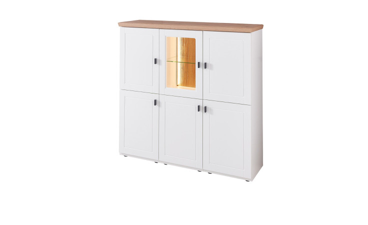Komfort-Highboard vito Idamo im Dekor Tonweiß matt mit einem Oberboden in Alteiche Dekor 