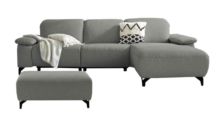 Komfort - Ecksofa Musterring MR 370, in der Farbausführung silber mit anthrazitfarbigen Füßen, mit einem Hocker
