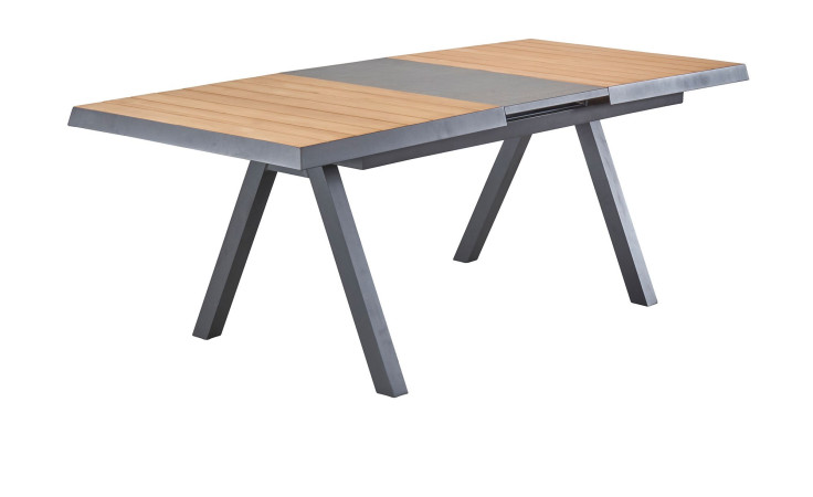 Gartentisch Kumasi mit Tischplatte aus Teakholz und Keramik, sowie Gestell aus Aluminium in Anthrazit