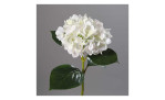 Hortensie 67 cm aus Kunststoff mit weißen Blüten und grünen Stiel und Blätter. Auf einem grauen Hintergrund.