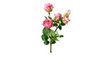 Mini-Rosenzweig 37 cm aus Kunststoff mit rosa Blüten und grünen Stiel und Blätter.