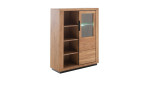 Highboard Grazia in Wildeiche mit Beleuchtung schräg von der Seite.