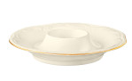 Eierbecher Rubin aus Porzellan in beige mit goldenem Rand.