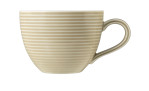 Kaffeetasse Beat 260 ml aus Porzellan in Sandbeige. Ansicht von der Seite.