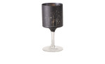 Windlicht 20 cm aus Glas in schwarz und transparentem Stiel.