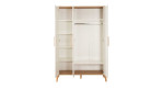Kleiderschrank Pauline mit weißer Front, Füße, Deck- und Bodenplatte in Artisan Eiche Dekor, Geöffnet