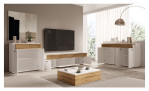 Sideboard Lanzerote in der Farbausführung Weiß / Evoke oak,  in einem Raum stehend mit weiteren Artikel der selben Serie