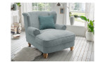 Loveseat-Sessel Bordeaux in der Farbe aqua mit einem petrolfarbenen Kissen, in einem Raum stehend