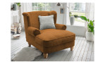 Loveseat-Sessel Bordeaux in der Farbe Gold mit einem silberfarbigem Kissen, in einem Raum stehend