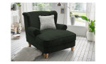 Loveseat Bordeaux in der Farbe moosgrün mit einem silberfarbigem Kissen, in einem Raum stehend