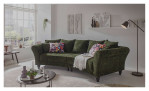 Milieubild Big Sofa in Winter Moos mit Kissen in Bezugsfarbe sowie floralem Muster