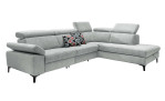 Komfort-Ecksofa VIA TARO, in der Farbausführung Grau mit Kissen, mit zwei Kopfteilfunktionen, in dem Eckelement und im rechten Element