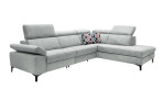 Komfort-Ecksofa VIA TARO, in der Farbausführung Grau mit Kissen, mit zwei Kopfteilfunktion, im linken Element und im rechten Element