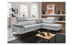 Komfort-Ecksofa VIA TARO, in der Farbausführung Grau mit Kissen und Deko