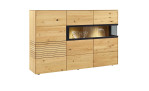 Basis - Highboard Kulma, in der Farbausführung astige Edelkastanie, Schrägansicht