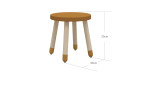 Kinderhocker Dots in senfgelb mit holzfarbenen Beinen mit Maßen.