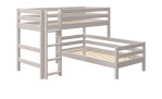 Mittelhohes Kombibett bestehend aus einem mittelhohen Bett und darunter einem Einzelbett in grau.
