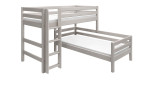 Mittelhohes Kombibett bestehend aus einem mittelhohen Bett und darunter einem Einzelbett in grau mit Matratzen.