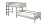 Mittelhohes Kombibett bestehend aus einem mittelhohen Bett und einem Einzelbett daneben in grau.