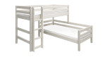 Mittelhohes Kombibett bestehend aus einem mittelhohen Bett und darunter einem Einzelbett in weiß mit Matratzen.