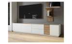 Lowboard Lüttich in der Farbkombi. grey und Valecia oak, in einem Raum stehend