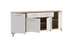 Sideboard Waldeck weiß mit Holzabsetzung geöffnet, seitliche Ansicht