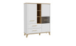 Highboard Waldeck in Weiß mit Holzabsetzung
