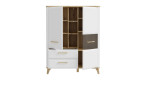 Highboard Waldeck in Weiß mit Holzabsetzung geöffnet, Frontasicht