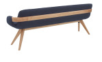 Bank Naturzeit mit der Blauen Farbe aus Leder und schicke Holzbeine. Von hinten zusehen, hier mit der schicken Holz-Absetzung.