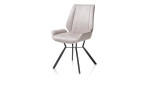 Stuhl Ivy mit Bezug-Mix aus Microfaser und Flachgewebe in Creme und Gestell aus schwarzem Stahl