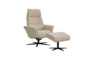 Komfort-Fernsehssel in der Farbausführung Beige / Braun mit einem Hocker