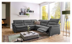 Wohnlandschaft Sacramento in einem Echtlederbezug in Charcoal. Mit gezeigter Wall-Away Funktion.