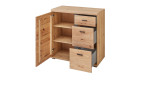 Kommode in Altesche massiv gebürstet und Old Artisan-Dekor, mit 1 Tür und 3 Schubladen, Ansicht mit geöffneten Elementen