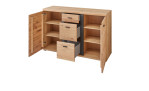 Kommode in Altesche massiv gebürstet und Old Artisan-Dekor, mit 2 Türen und 3 Schubladen, Ansicht mit geöffneten Elementen