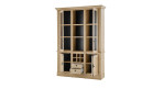 Regal in Gold Harbour Oak mit Rückwand in schwarz, mit Türen, Fächern und Schubladen, seitliche Ansicht