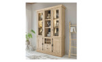 Regal in Gold Harbour Oak mit Rückwand in schwarz, mit Türen, Fächern und Schubladen, Ansicht im Milieu