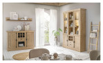 Regal in Gold Harbour Oak mit Rückwand in schwarz, mit Türen, Fächern und Schubladen, Ansicht im Milieu