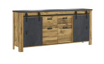 Sideboard Yola in der Ausführung Hunton Eiche Dekor mit Applikationen in Fresco matt