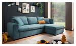 Wohnlandschaft in Cordstoff blau mit Ottomane rechts, Ansicht im Milieu