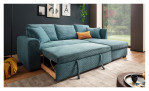 Wohnlandschaft in Cordstoff blau mit Ottomane rechts Ansicht der Schlaffunktion