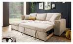 Wohnlandschaft Leon mit Ottomane links in cream, Ansicht Ausziehfunktion 