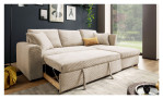 Wohnlandschaft Leon mit Ottomane rechts in cream, Ansicht Ausziehfunktion