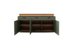 Sideboard Marlena in Salbei Grün mit Beleuchtung und mit offenen Türen und Schubladen
