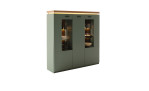 Highboard Marlena in Salbei Grün mit Beleuchtung und Dekoration
