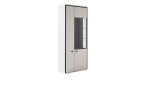 Basis-Kombivitrine aus Holzwerkstoff in Modern White und einer Absetzung in schwarzgrau aus Aluminium.